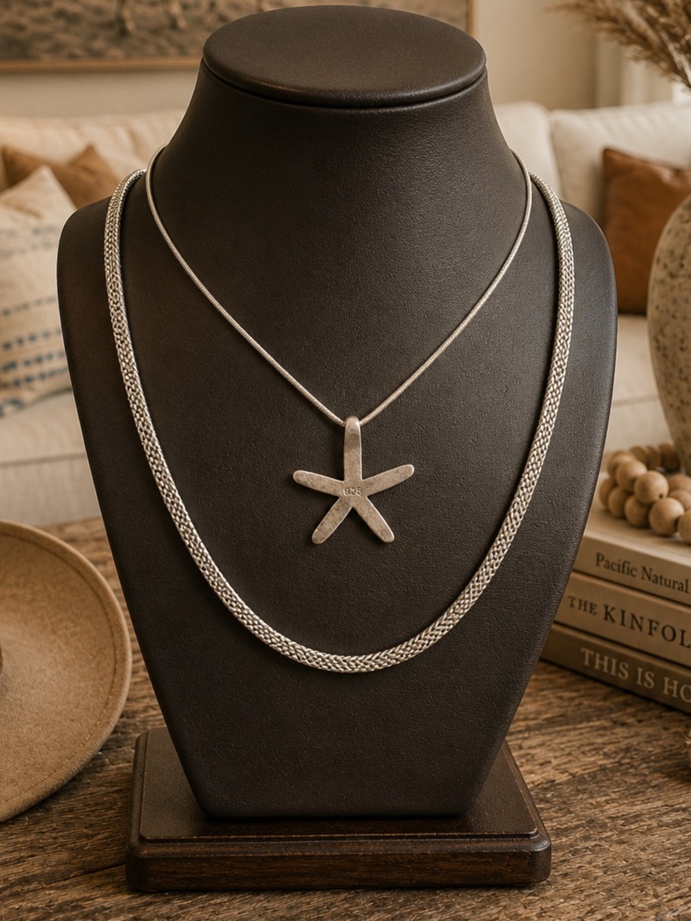 Brighton Starfish Necklace Set 26” Mesh Chain & 925 Sterling Sand Dollar Pendant - Picture 4 of 11